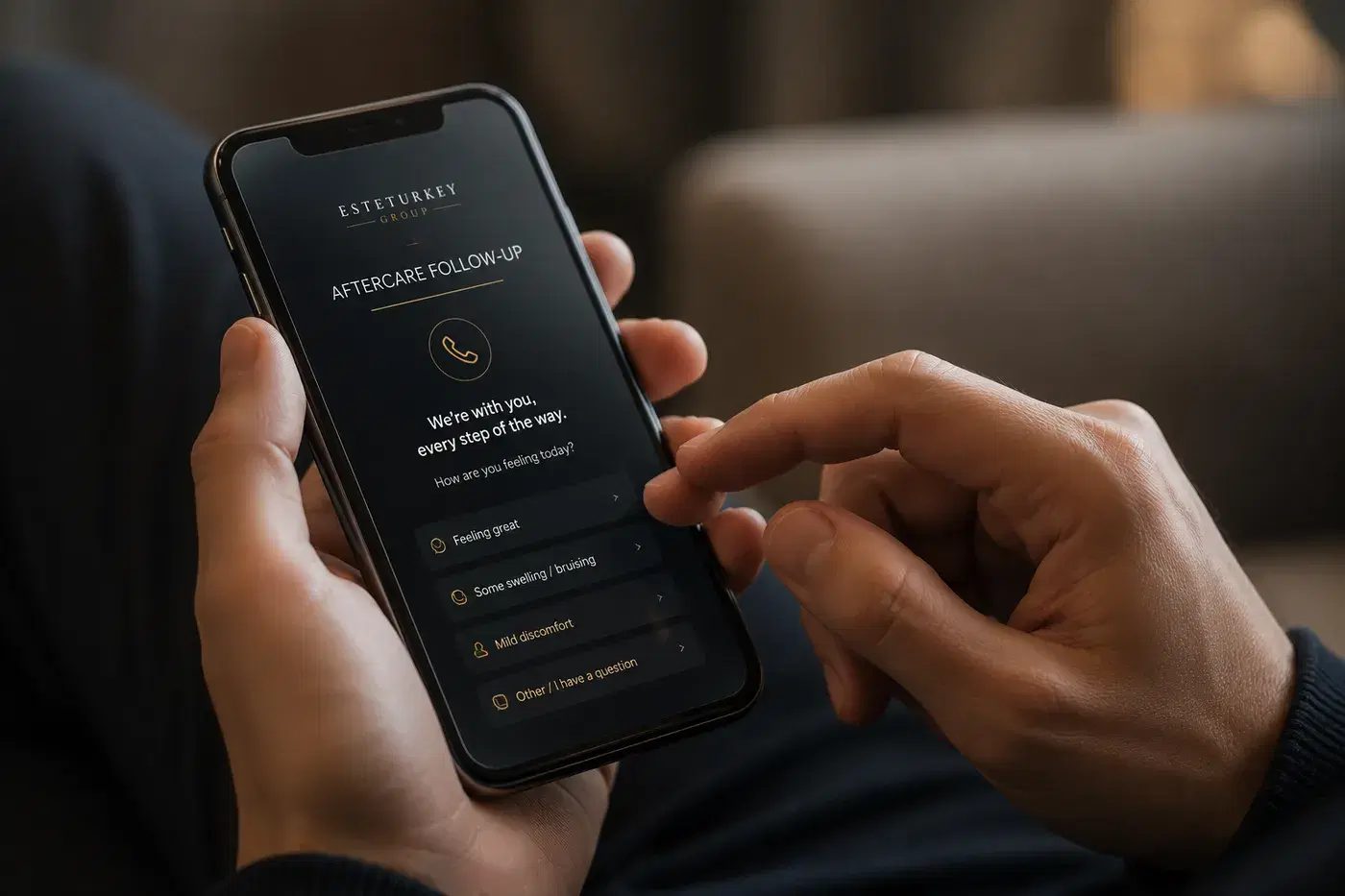 Patient reviewing an aftercare follow-up on their phone